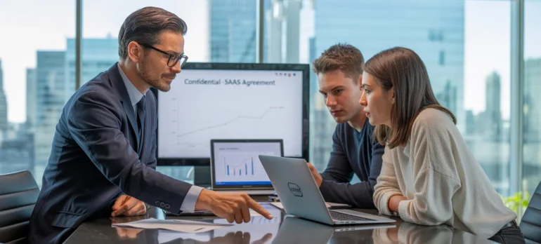 SaaS agreement lawyer meeting with startup founders